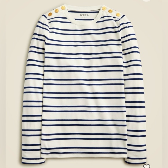 J. Crew - Perfect-fit long-sleeve crewneck T-shirt with lion buttons stripe XS - Picture 1 of 4